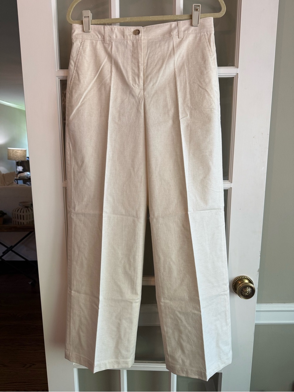 New w Tags J. Crew Size 10 Cream Wide Leg Flat Front Pants Cotton Linen Capsule